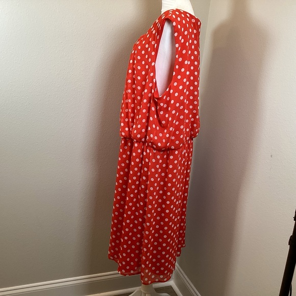 Emma Michele Womens White Polka Dot Red Dress Round Neck Sleeveless Sz 24W Midi - Picture 3 of 12